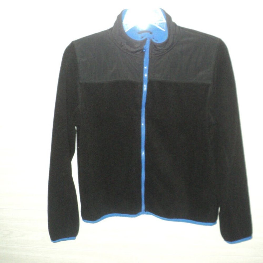 Aeropostale Fleece Jacket Women's Size L-XL Black w/ Blue Trim Full Front Zipped